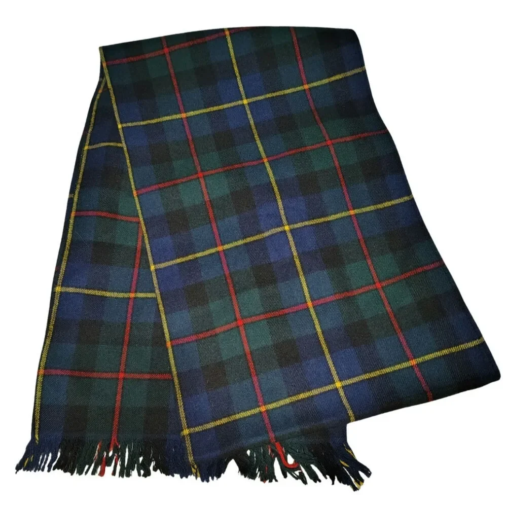 1970s Green Wool Tartan MacLeod of Harris (Modern) design Scarf With Fringe Edge